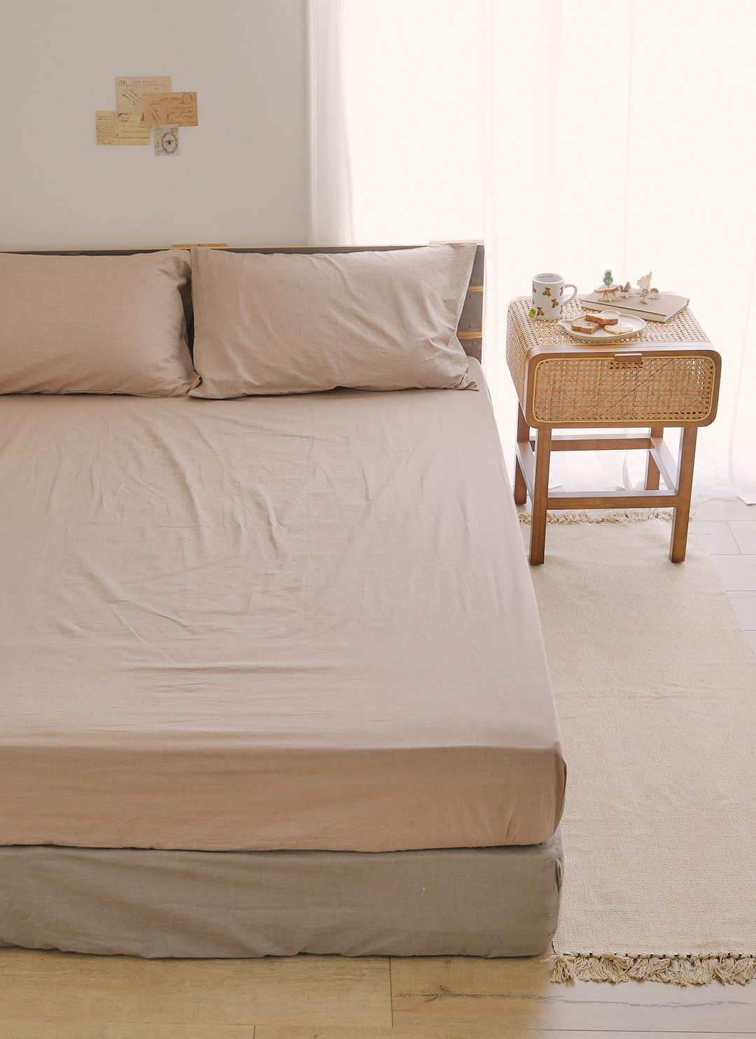 可可咖 - 水洗棉床包組 ( 床包 + 素色枕套 )