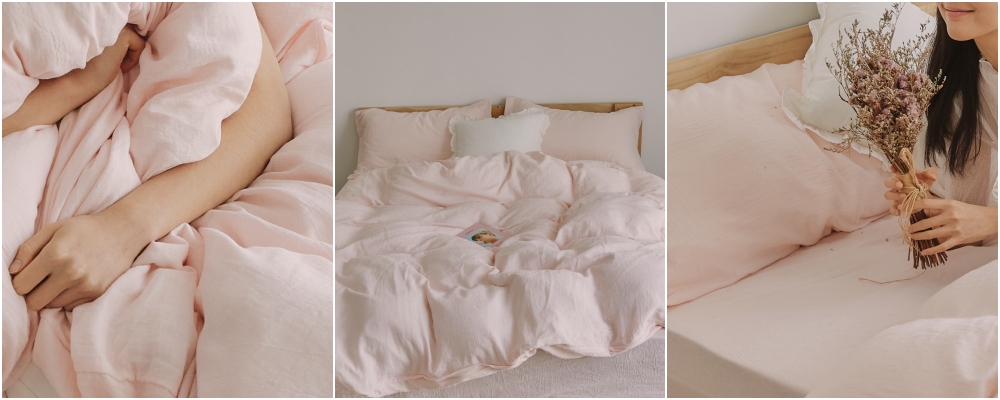 茱萸粉雙層紗床包